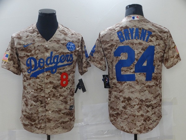 Men's Los Angeles Dodgers Front #8 Back #24 Kobe Bryant With KB Patch 2021 Camo Cool Base Stitched Baseball Jersey